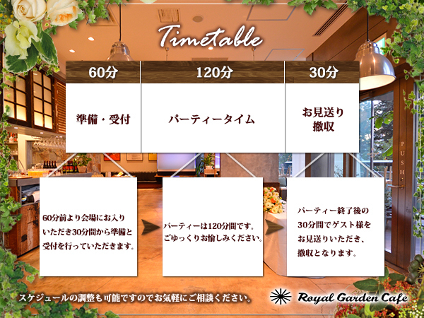 当日迄の流れ ロイヤルガーデンカフェ 名古屋 ロイヤルガーデンカフェナゴヤ 名駅の結婚式二次会ご相談受付中 ぐるなびウエディング